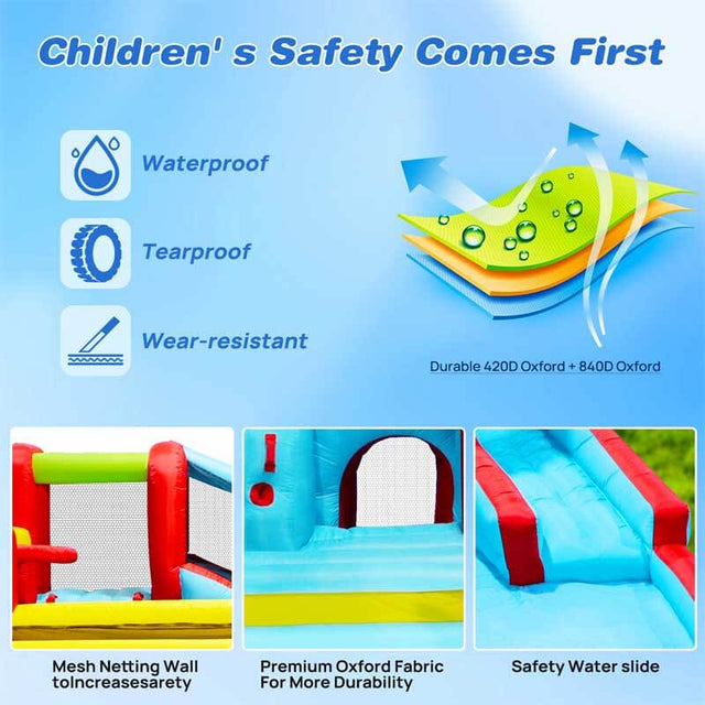 7 in1 Inflatable slide water park bouncing house outdoor Soccer garden bouncer with Splash pool & Water gun & Climbing wall & Basketball & Football | Shinymarch