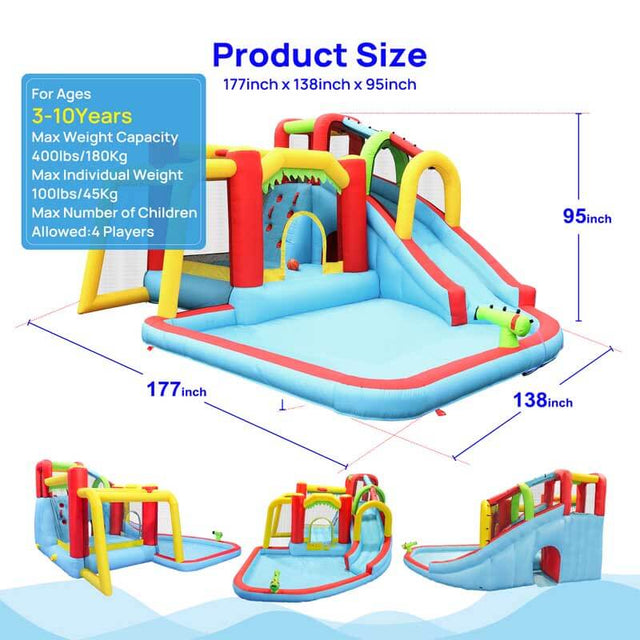 7 in1 Inflatable slide water park bouncing house outdoor Soccer garden bouncer with Splash pool & Water gun & Climbing wall & Basketball & Football | Shinymarch