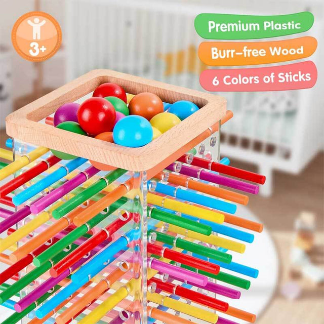 Montessori Wooden Board Games, 48 Colorful Sticks Dice Game with 12 Balls, Family Game for Kids and Adults, Math Educational Toys for 3 4 5 6 Years Old, Fine Motor Skills Toy Gifts for Boys and Girls | Shinymarch