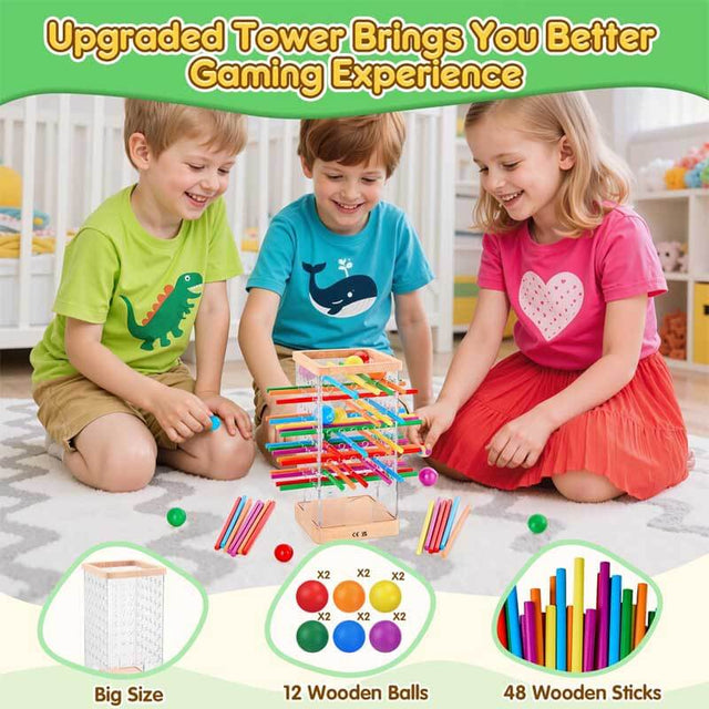 Montessori Wooden Board Games, 48 Colorful Sticks Dice Game with 12 Balls, Family Game for Kids and Adults, Math Educational Toys for 3 4 5 6 Years Old, Fine Motor Skills Toy Gifts for Boys and Girls | Shinymarch