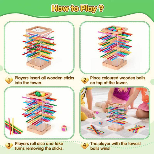 Montessori Wooden Board Games, 48 Colorful Sticks Dice Game with 12 Balls, Family Game for Kids and Adults, Math Educational Toys for 3 4 5 6 Years Old, Fine Motor Skills Toy Gifts for Boys and Girls | Shinymarch