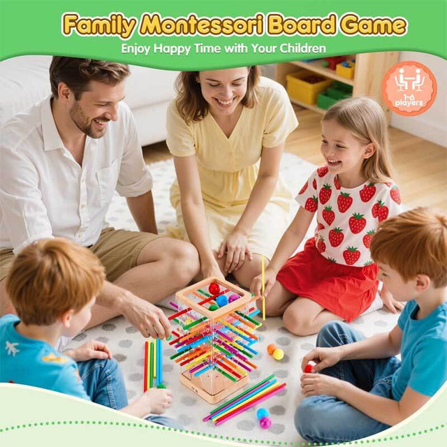 Montessori Wooden Board Games, 48 Colorful Sticks Dice Game with 12 Balls, Family Game for Kids and Adults, Math Educational Toys for 3 4 5 6 Years Old, Fine Motor Skills Toy Gifts for Boys and Girls | Shinymarch