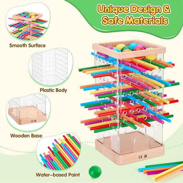 Montessori Wooden Board Games, 48 Colorful Sticks Dice Game with 12 Balls, Family Game for Kids and Adults, Math Educational Toys for 3 4 5 6 Years Old, Fine Motor Skills Toy Gifts for Boys and Girls | Shinymarch