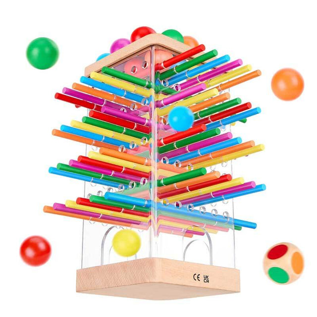 Montessori Wooden Board Games, 48 Colorful Sticks Dice Game with 12 Balls, Family Game for Kids and Adults, Math Educational Toys for 3 4 5 6 Years Old, Fine Motor Skills Toy Gifts for Boys and Girls | Shinymarch