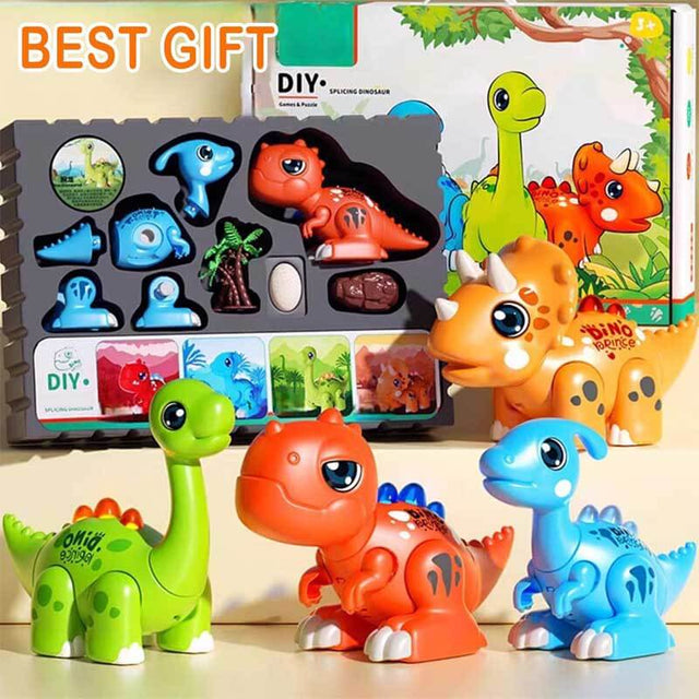 Magnetic Dinosaur Toy Set for Kids Ages 3-5, Mix & Match Action Figures with Lights & Sounds, 24 Pcs Tools Include Flash Cards and Dinosaur Egg, Creative STEM Educational Gift for Boys and Girls | Shinymarch