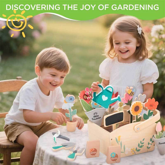 Toddler Wooden Gardening Toys Set-30 Pieces with Hand-held Flower Box for 3 to 8 Year Old Pretend Play Flower Garden Toy,Kids Learning Resources Educational Toy,Girls Birthday Gift | Shinymarch