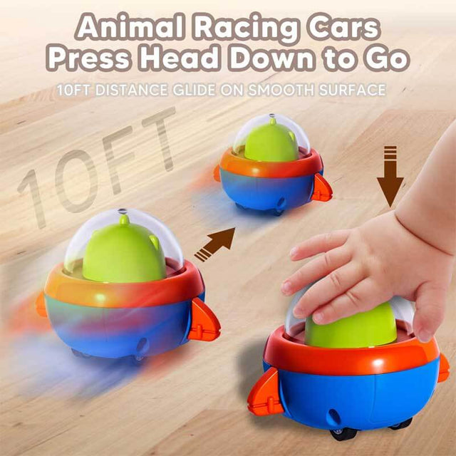 4PCS Animal Press to Go Car Toys for Toddlers 1-3, Push Go Friction Car Toys for 6-18 Months Baby, Animal Space Racing Cars, Infant Play Vehicle Set, Birthday Gifts for 1 Year Old Boy & Girl | Shinymarch
