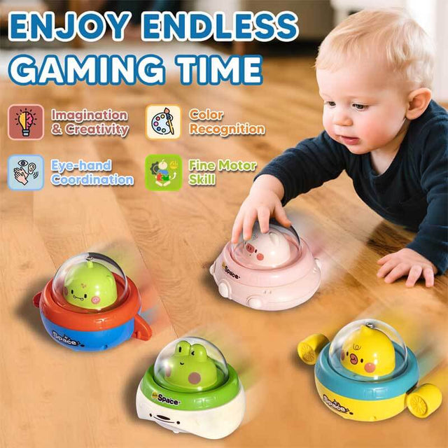 4PCS Animal Press to Go Car Toys for Toddlers 1-3, Push Go Friction Car Toys for 6-18 Months Baby, Animal Space Racing Cars, Infant Play Vehicle Set, Birthday Gifts for 1 Year Old Boy & Girl | Shinymarch