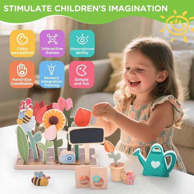 Toddler Wooden Gardening Toys Set-30 Pieces with Hand-held Flower Box for 3 to 8 Year Old Pretend Play Flower Garden Toy,Kids Learning Resources Educational Toy,Girls Birthday Gift | Shinymarch