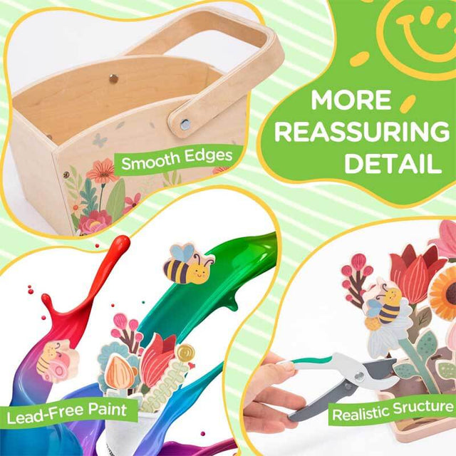 Toddler Wooden Gardening Toys Set-30 Pieces with Hand-held Flower Box for 3 to 8 Year Old Pretend Play Flower Garden Toy,Kids Learning Resources Educational Toy,Girls Birthday Gift | Shinymarch