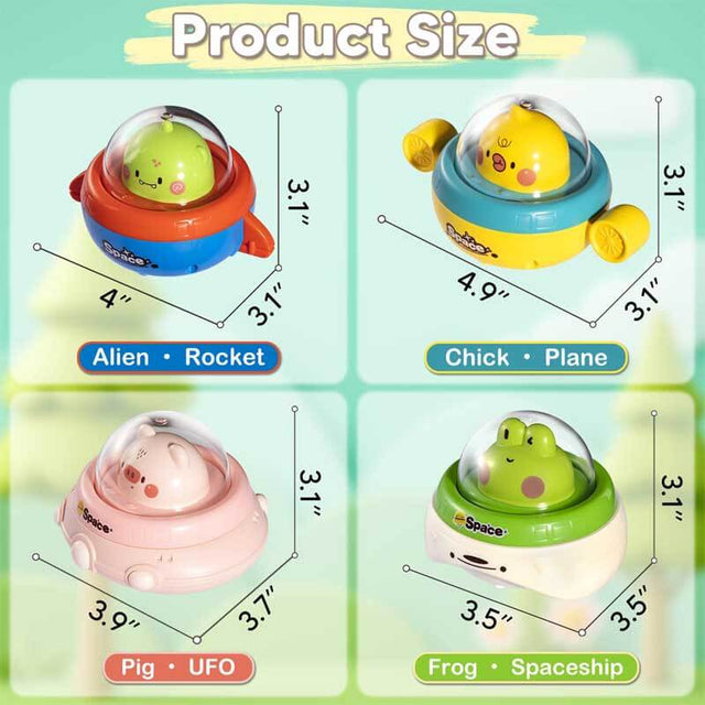 4PCS Animal Press to Go Car Toys for Toddlers 1-3, Push Go Friction Car Toys for 6-18 Months Baby, Animal Space Racing Cars, Infant Play Vehicle Set, Birthday Gifts for 1 Year Old Boy & Girl | Shinymarch