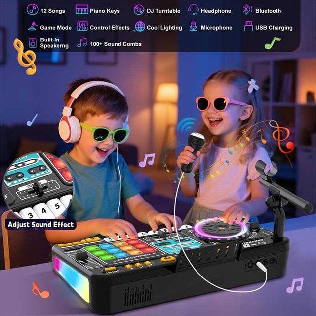 Kids Toys DJ Mixer for Party: Music Toy with Bluetooth & Microphone for Ages 3+ - 2000+ Sound Effects & Colorful Light - Idea Gift for Birthday Holiday | Shinymarch