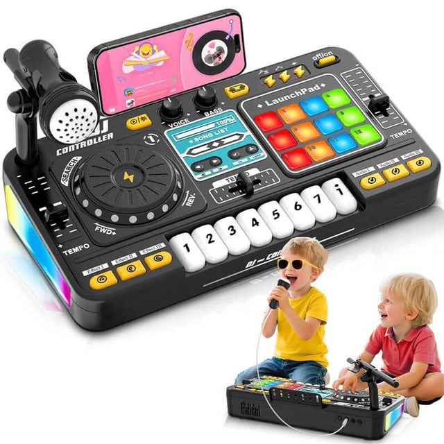 Kids Toys DJ Mixer for Party: Music Toy with Bluetooth & Microphone for Ages 3+ - 2000+ Sound Effects & Colorful Light - Idea Gift for Birthday Holiday | Shinymarch