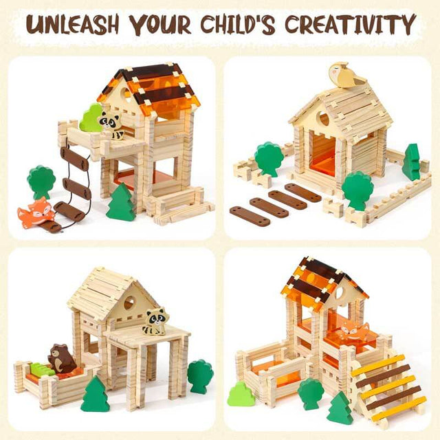 Wooden Building Blocks for Kids Ages 4-8, 167 PCS Stacking Blocks STEM Building Toys with Animals & DIY House, Christmas Birthday Gifts for Girls Boys 4 5 6 7 8 Years Old | Shinymarch