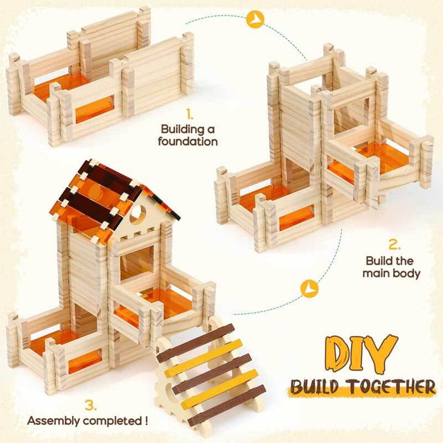 Wooden Building Blocks for Kids Ages 4-8, 167 PCS Stacking Blocks STEM Building Toys with Animals & DIY House, Christmas Birthday Gifts for Girls Boys 4 5 6 7 8 Years Old | Shinymarch