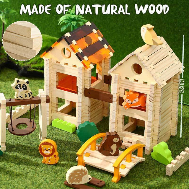 Wooden Building Blocks for Kids Ages 4-8, 167 PCS Stacking Blocks STEM Building Toys with Animals & DIY House, Christmas Birthday Gifts for Girls Boys 4 5 6 7 8 Years Old | Shinymarch