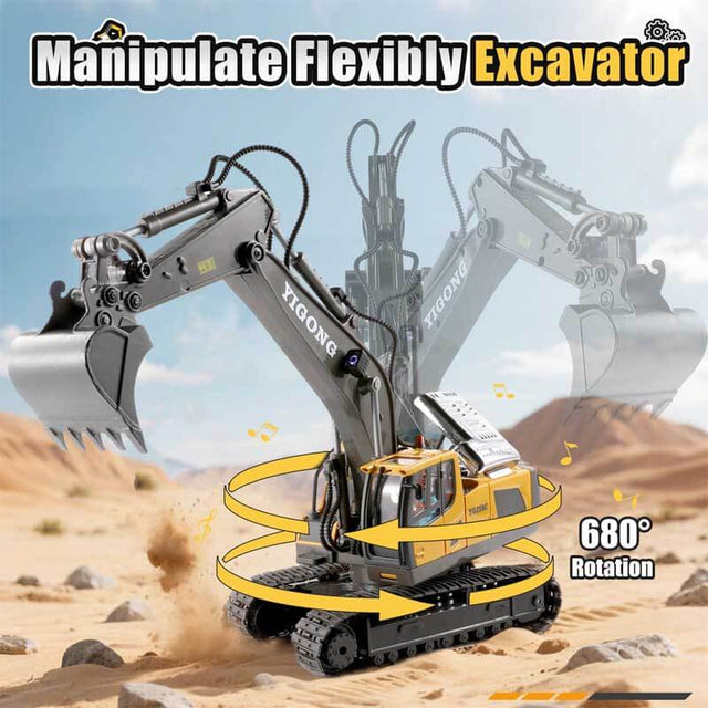 Remote Control Excavator Toys for 4 5 6 7 8 Year Old Boys Gifts, 11CH 2400mAh 2.4GHz RC Cars Construction Toy Truck Digger Metal Shovel Sound Light, Kids Boys Toys Age 4-6 5-7 6-8 Birthday Gift | Shinymarch