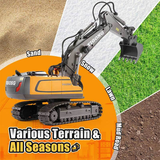 Remote Control Excavator Toys for 4 5 6 7 8 Year Old Boys Gifts, 11CH 2400mAh 2.4GHz RC Cars Construction Toy Truck Digger Metal Shovel Sound Light, Kids Boys Toys Age 4-6 5-7 6-8 Birthday Gift | Shinymarch