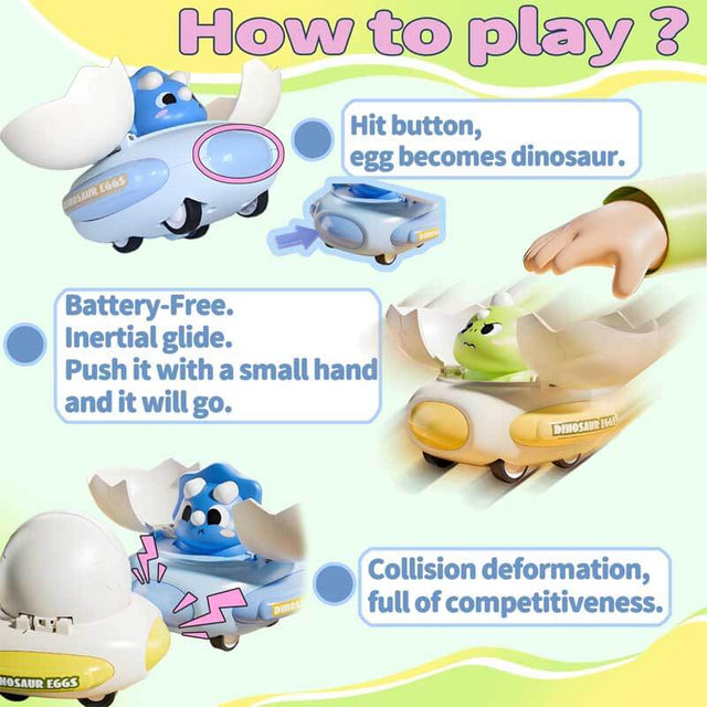 Dino Egg Car Toys | Effortless Roll-to-Go Transforming Racers | Perfect for Kids (3-Pack) | Shinymarch
