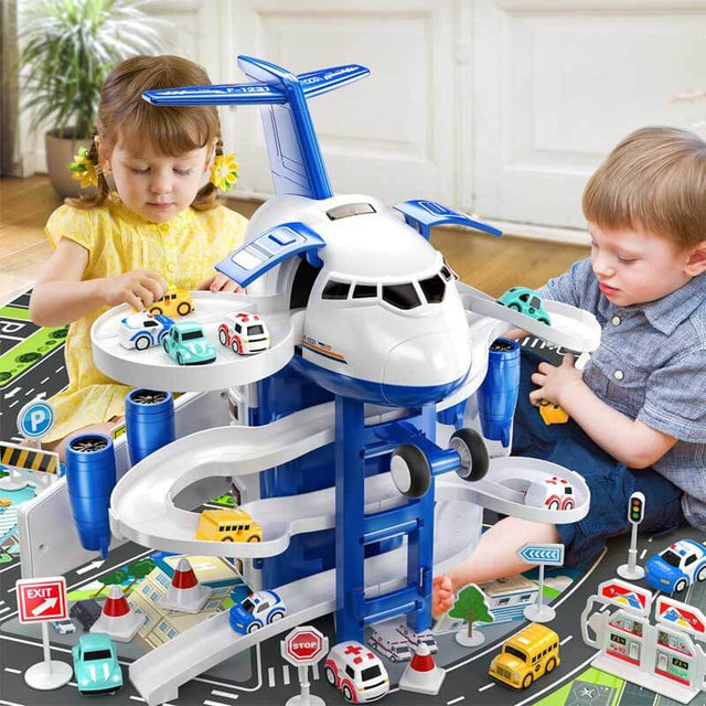Airplane Toys for Toddlers 3-5 - Car Race Tracks for Kids Ages 4-8 with 8 Small Car Toys, Toddlers Educational Toy, Birthday Gifts for Boys Girls 3-7, Kitchen Playsets Pretend Play | Shinymarch