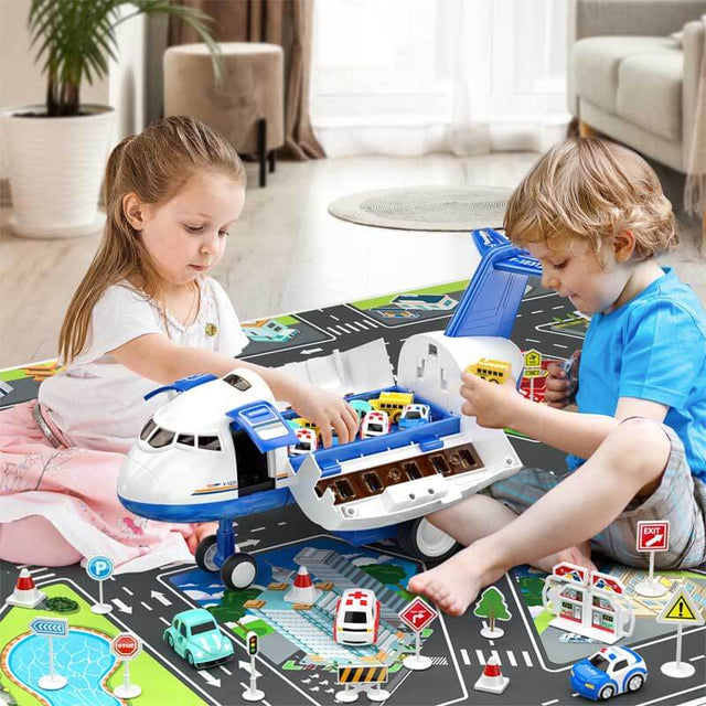 Airplane Toys for Toddlers 3-5 - Car Race Tracks for Kids Ages 4-8 with 8 Small Car Toys, Toddlers Educational Toy, Birthday Gifts for Boys Girls 3-7, Kitchen Playsets Pretend Play | Shinymarch