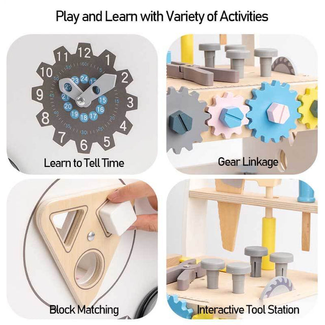 Wooden Baby Push Walker for Toddlers - Multifunctional Montessori Tool Bench Baby Walking Toy with Educational Activities, Ideal for Boys and Girls Aged 3 Years | Shinymarch