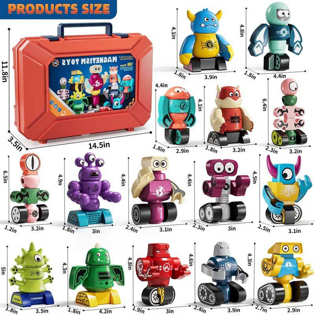 Magnets Robot Building Toys for Kids Ages 3-5 4-8 - 106 PCS Monsters Toys Robot Stacking Building Blocks Set with Storage Box, Creative Learning Christmas and Birthday Gifts for Boys Girls 2-4 | Shinymarch