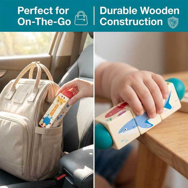 Wooden Rotating Puzzle Toys for Toddlers 1-3 (Set of 2) - Montessori Travel Toys for Airplane & Car Activities - Spinning Animal Matching Blocks - Sensory Fidget Gift for Boys Girls 12-24 Months | Shinymarch