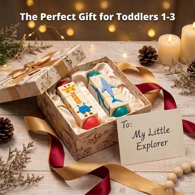 Wooden Rotating Puzzle Toys for Toddlers 1-3 (Set of 2) - Montessori Travel Toys for Airplane & Car Activities - Spinning Animal Matching Blocks - Sensory Fidget Gift for Boys Girls 12-24 Months | Shinymarch