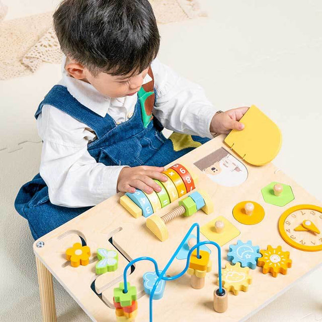 Activity Table for 1-3 Year, 9 in 1 Wooden Montessori Activity Table with Train Shape Sorter Xylophone Baby Sensory Educational Toddler Learning Toys Birthday Gift | Shinymarch