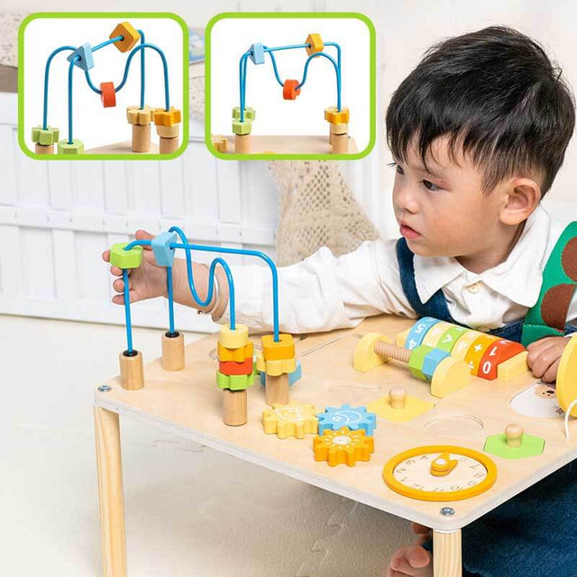 Activity Table for 1-3 Year, 9 in 1 Wooden Montessori Activity Table with Train Shape Sorter Xylophone Baby Sensory Educational Toddler Learning Toys Birthday Gift | Shinymarch