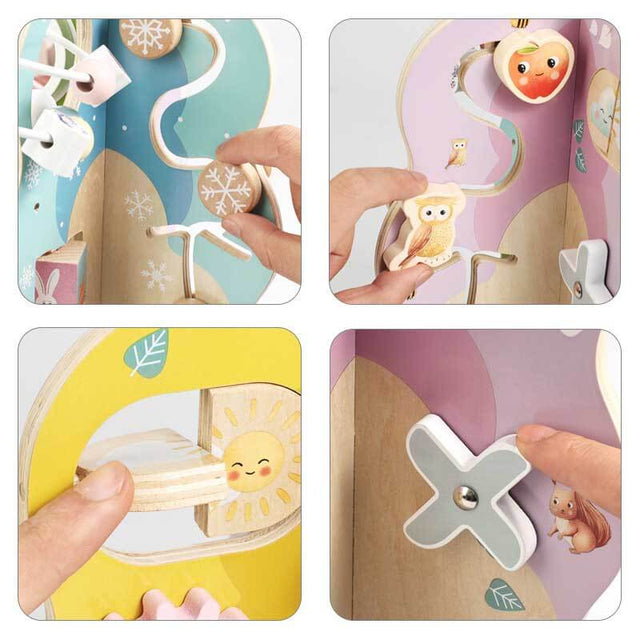 Montessori Wooden Activity Tree Bead Maze - 5-in-1 Multi-Functional Early Educational Center for Toddlers 1-3, Fine Motor Skills Development, Eco-Friendly Natural Wood Learning Toy, Ideal 1st Birthday Gift | Shinymarch