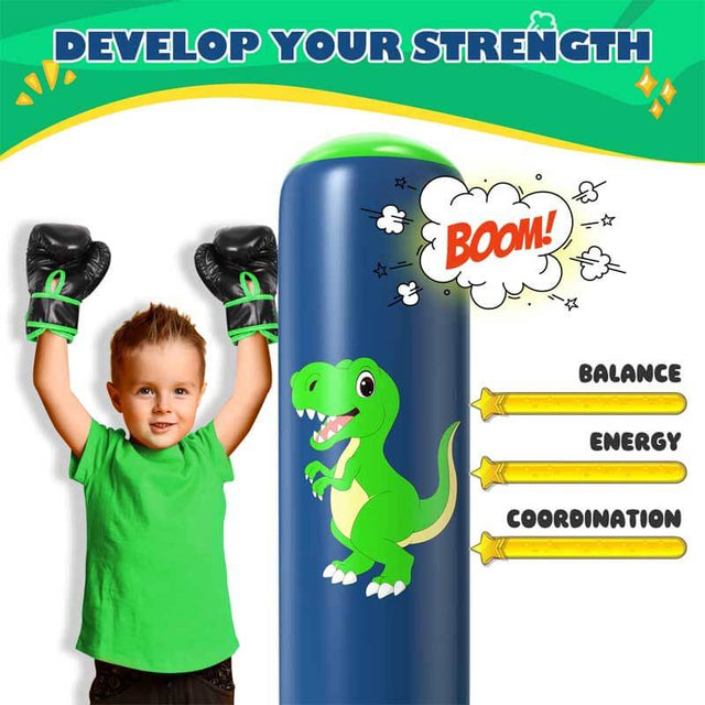 Inflatable Punching Bag, 48 Inch Stable Inflatable Boxing Bag for 3-6 Kids,Dinosaur Toy & Gifts for Boys and Girls, Kids Boxing Set for Practicing Karate, Taekwondo | Shinymarch