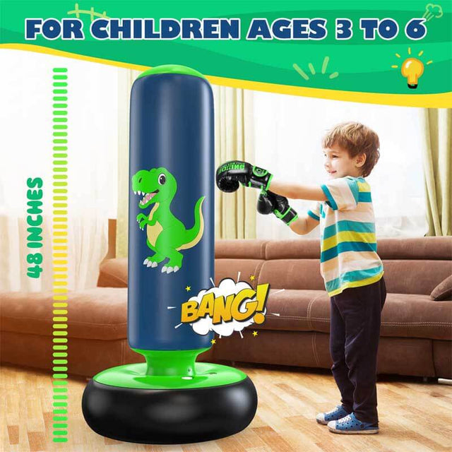 Inflatable Punching Bag, 48 Inch Stable Inflatable Boxing Bag for 3-6 Kids,Dinosaur Toy & Gifts for Boys and Girls, Kids Boxing Set for Practicing Karate, Taekwondo | Shinymarch
