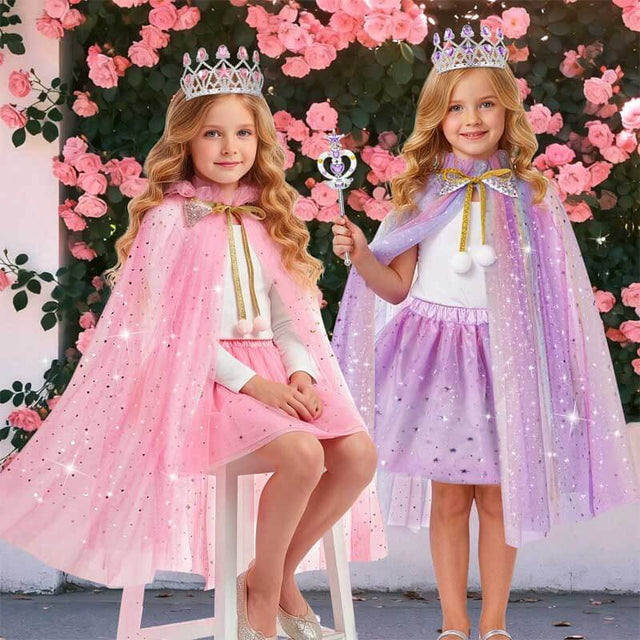 Princess Dress Up for Girls 3-8, Cape with Crown & Tutu, Birthday Gift for Toddler Girls, Pretend Play Toys for Kids | Shinymarch