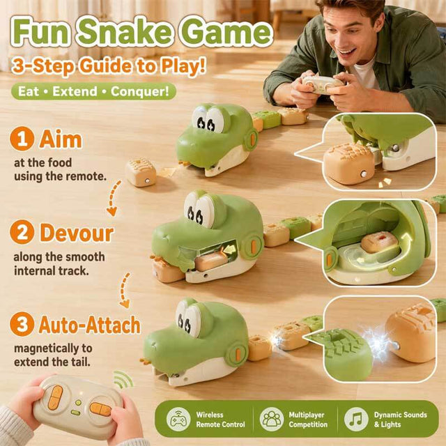 Magnetic Snake Game Toy Eating Itself, Remote Control Eating Snake Toys with Sound and Light, Interactive Parent-Child Competitive Game Race Car Toy for Kids Boys Girls | Shinymarch