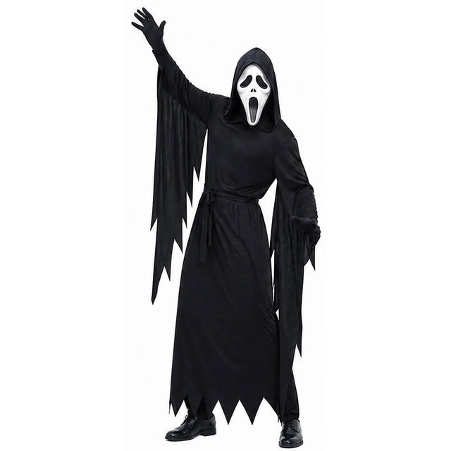 Grim Reaper Costume Set for Kids & Adults - Includes Scary Scream Mask, Hooded Robe & Toy Sickle Scythe for Halloween Cosplay | Kalawee