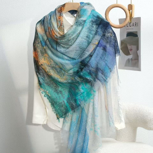100% Ultra-Fine Cashmere Gradient Scarf Shawl – Lightweight Oversized Wrap for Year