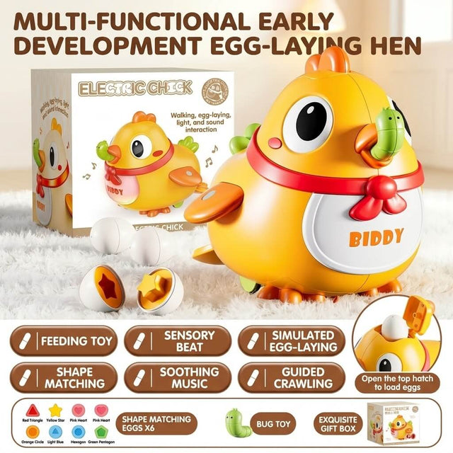 Interactive Musical Egg-Laying Hen Toy – Lights & Sounds Crawl-Along Toy for Babies & Toddlers | Shinymarch