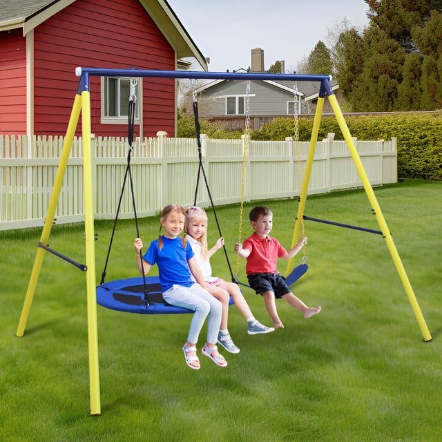 2 in 1 Swing Set With Hammock Swing, Belt Swing for Backyard