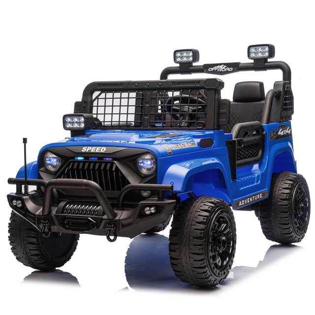 24V Two-seater Kids Ride On Electric Truck Car W/Parents Control,2wd,Four-wheel Suspension, 8.66in Ground Clearance, LED & Searchlights, Bluetooth, Music, Provide 3.11-4.97MPH Speed For Kids Aged 2-6