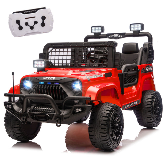 24V Two-seater Kids Ride On Electric Truck Car W/Parents Control,2wd,Four-wheel Suspension, 8.66in Ground Clearance, LED & Searchlights, Bluetooth, Music, Provide 3.11-4.97MPH Speed For Kids Aged 2-6