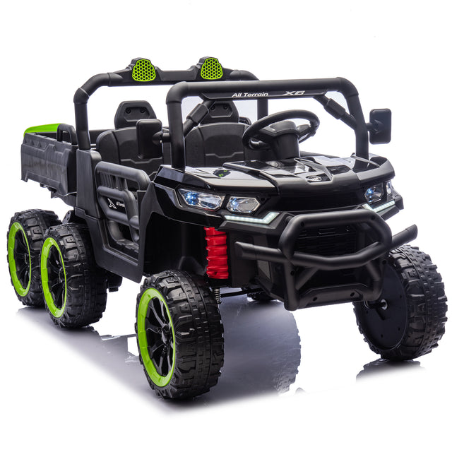 24V Two-seater Kids Ride On Six-wheel Electric Dump Truck W/Parents Control,4WD,Six-wheel Suspension,High Endurance,Music,Bluetooth,USB,24V UTV W/Shovel&Slow Start,Speeds 1.86-3.11 MPH For Kids 2-6.