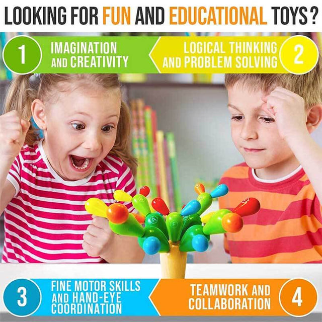 Wooden Stacking Rainbow Cactus Toy to Build and Stack Cactus Blocks to Balance Cactus Puzzle Fun Educational Activities for Children Aged 3-8 | Shinymarch®