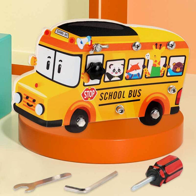Wooden Simulated School Bus Repair, Nut Disassembly and Assembly Combination Toy Set for Kids Boy | Shinymarch