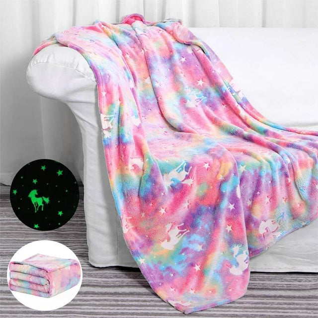 Fluorescent Unicorn Party Blanket for 1-10 Year Old Girl Birthday Christmas Halloween Thanksgiving Easter Gifts,60 x 50 inches | Shinymarch