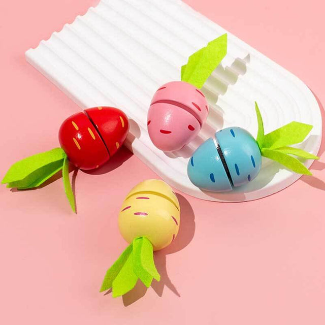 Multiple Function Vegetables and Fruits Harvest Wooden Montessori Toys, Carrot Pulling Rabbit Trailer | Shinymarch