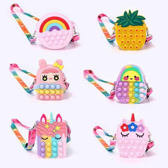 Small Pop Purse, Unicorn Pop Purse for Girl and Women Pop Bag with Unicorn Pop Toy, Shoulder Bag Fidget Toys Pop Fidget Backpack Toy for ADHD Anxiety School Backpack Silicone Bag | Shinymarch