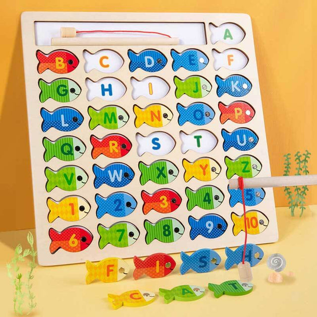 Magnetic Wooden Fishing Game Toy for Toddlers, Alphabet Fish Catching Counting Games Puzzle with Numbers and Letters, Preschool Learning ABC and Math Educational Toys for 3 4 5 Years Old Girl Boy Kids | Shinymarch