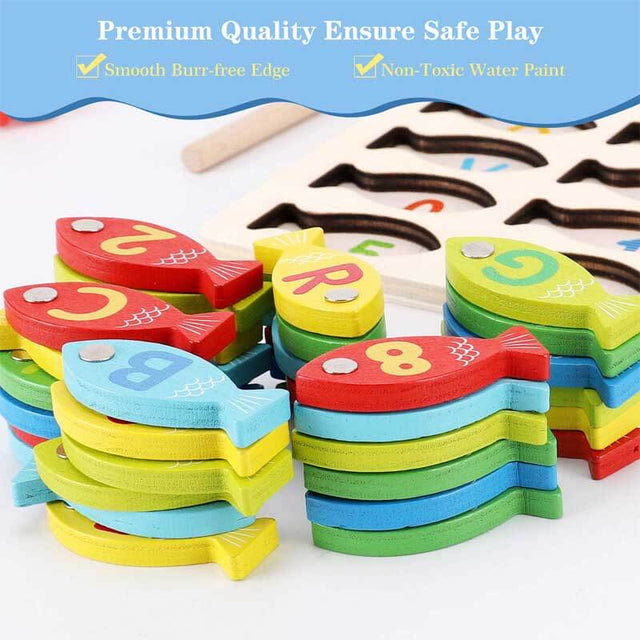 Magnetic Wooden Fishing Game Toy for Toddlers, Alphabet Fish Catching Counting Games Puzzle with Numbers and Letters, Preschool Learning ABC and Math Educational Toys for 3 4 5 Years Old Girl Boy Kids | Shinymarch